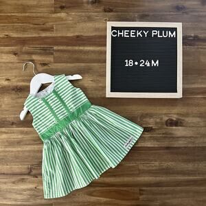 Cheeky Plum Green Striped Sleeveless Cotton Dress Baby 18/24M